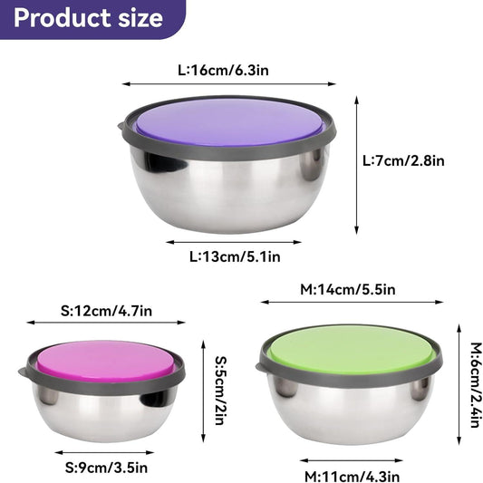 3pcs Bowl Set Stainless Steel Colourful