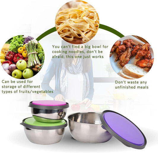 3pcs Bowl Set Stainless Steel Colourful