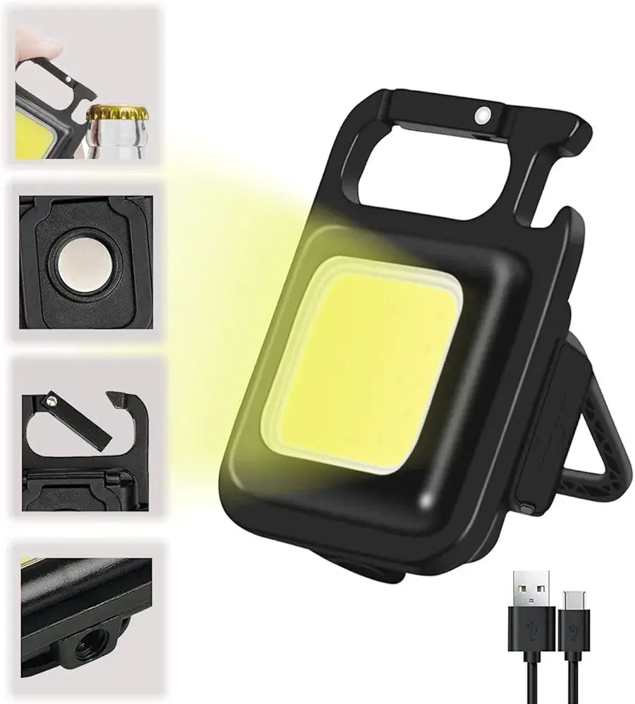 Pocket Flashlight Mini Keychains Work Light New Portable USB LED Rechargeable Outdoor Camping Corkscrew