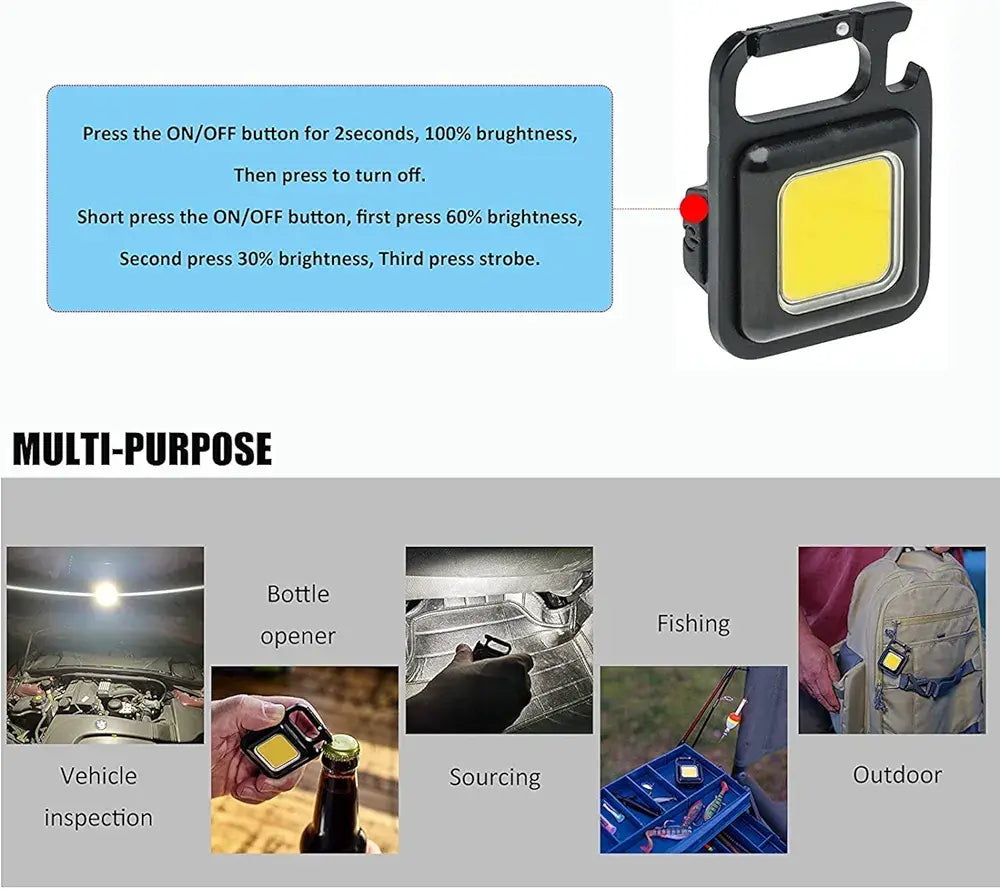 Pocket Flashlight Mini Keychains Work Light New Portable USB LED Rechargeable Outdoor Camping Corkscrew